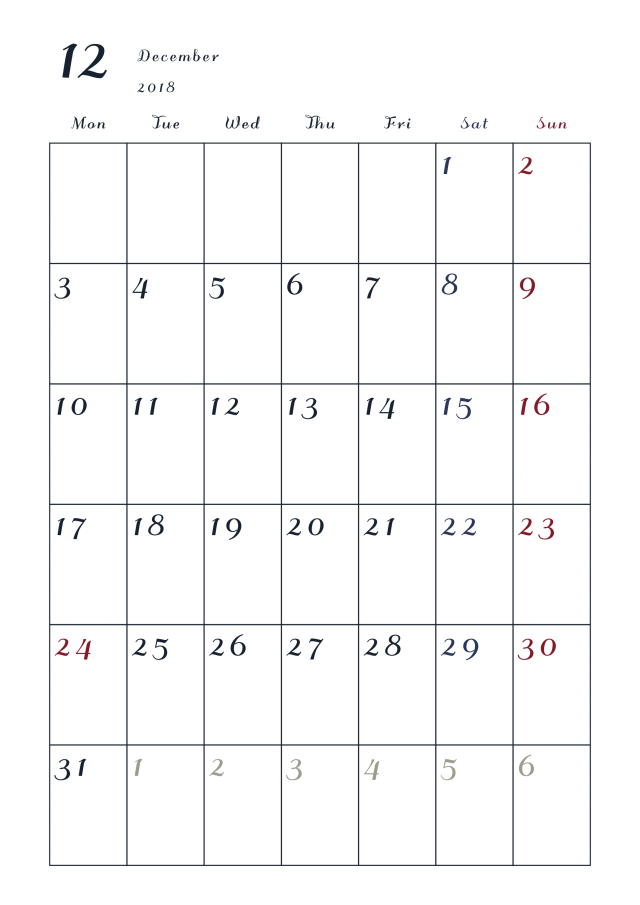 12 月 カレンダー 無料詳細 2位