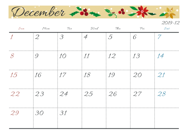 12 月 カレンダー 無料詳細 13位