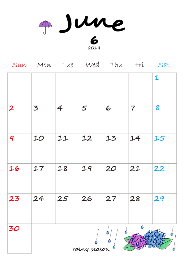 6 月 カレンダー イラスト詳細 11位